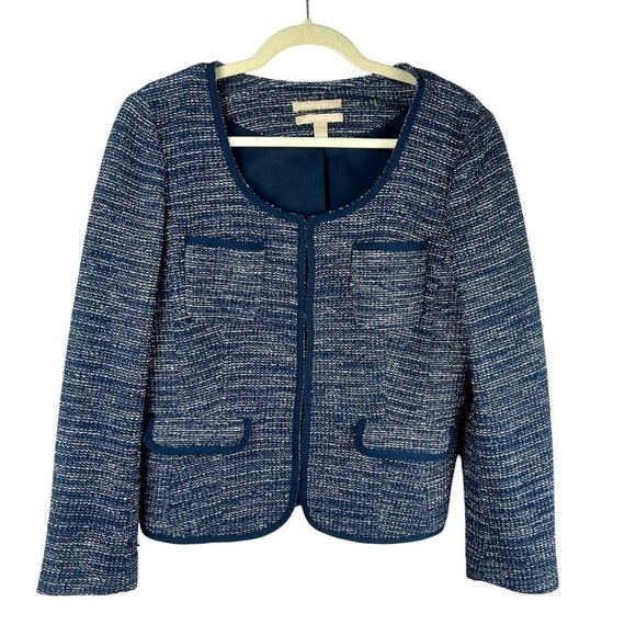 Banana Republic Tweed Blazer Jacket Women‎ 12 Blue White Metallic Silver Italian - Picture 1 of 5